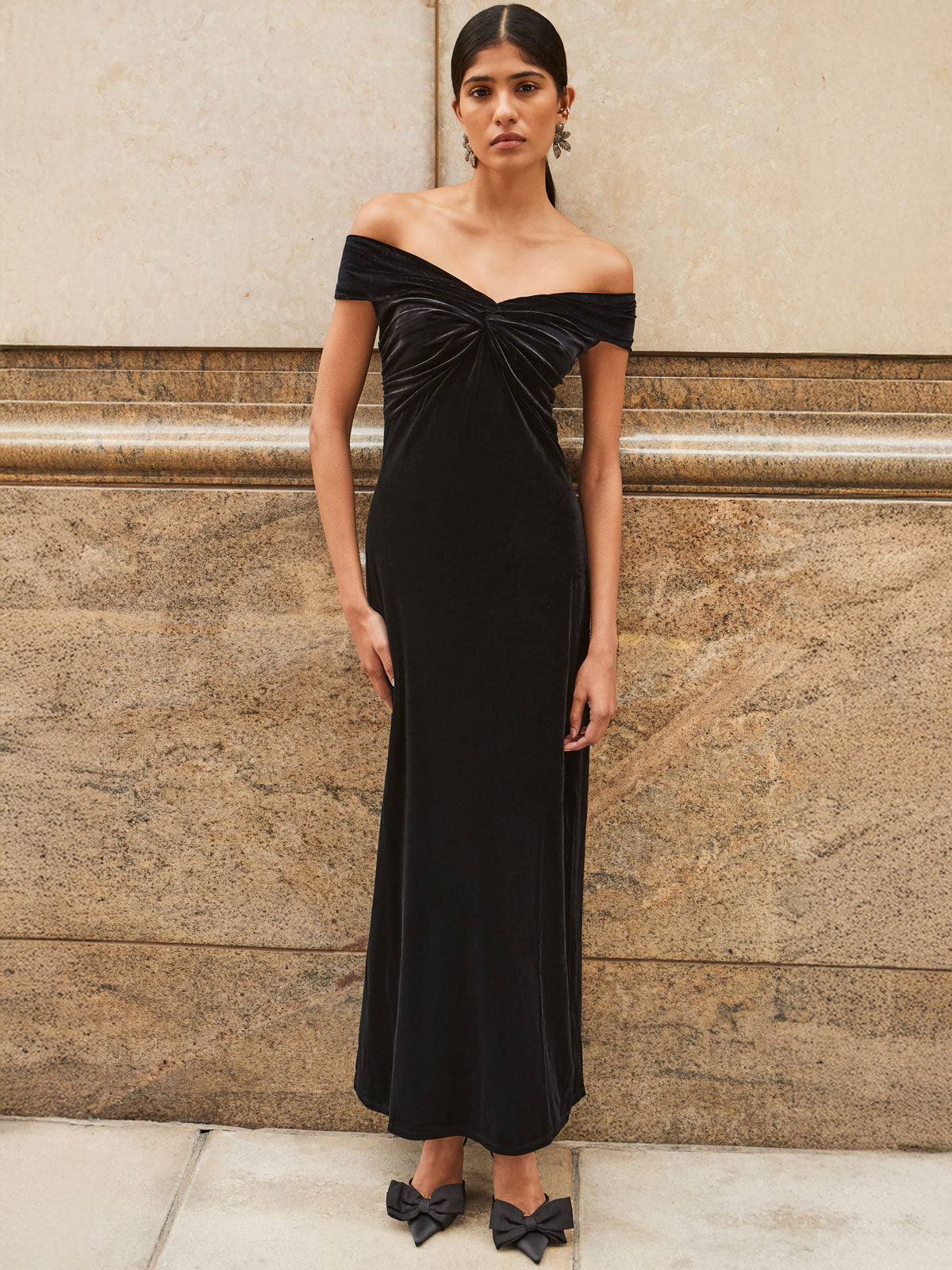 Lia Black Velvet Off The Shoulder Dress