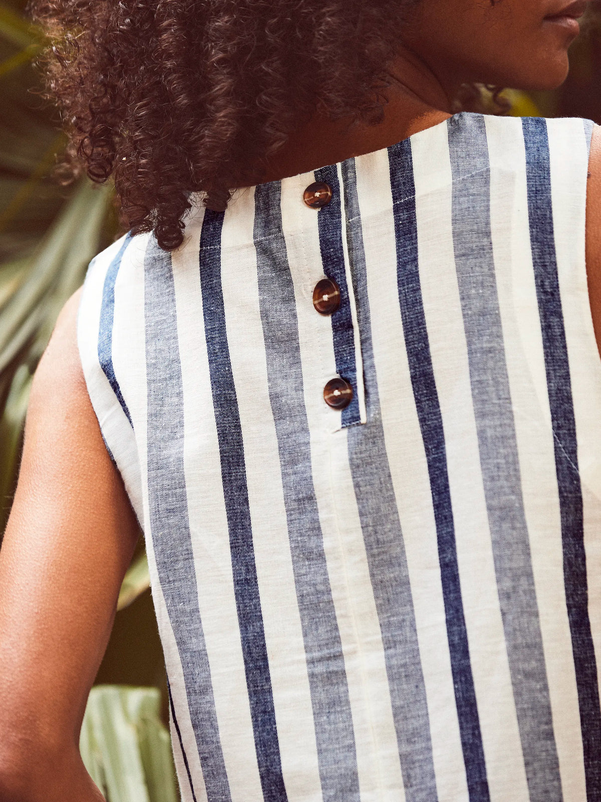 Blue Stripe Linen Blend Shell Top