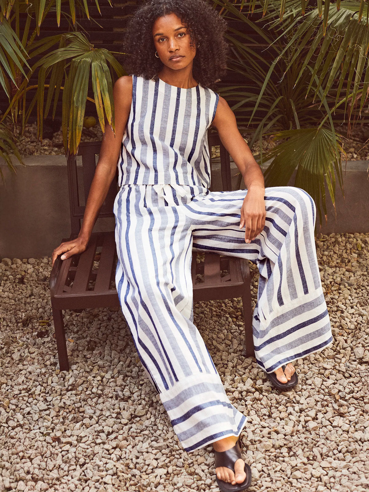 Blue Stripe Linen Blend Trousers