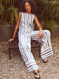 Blue Stripe Linen Blend Trousers