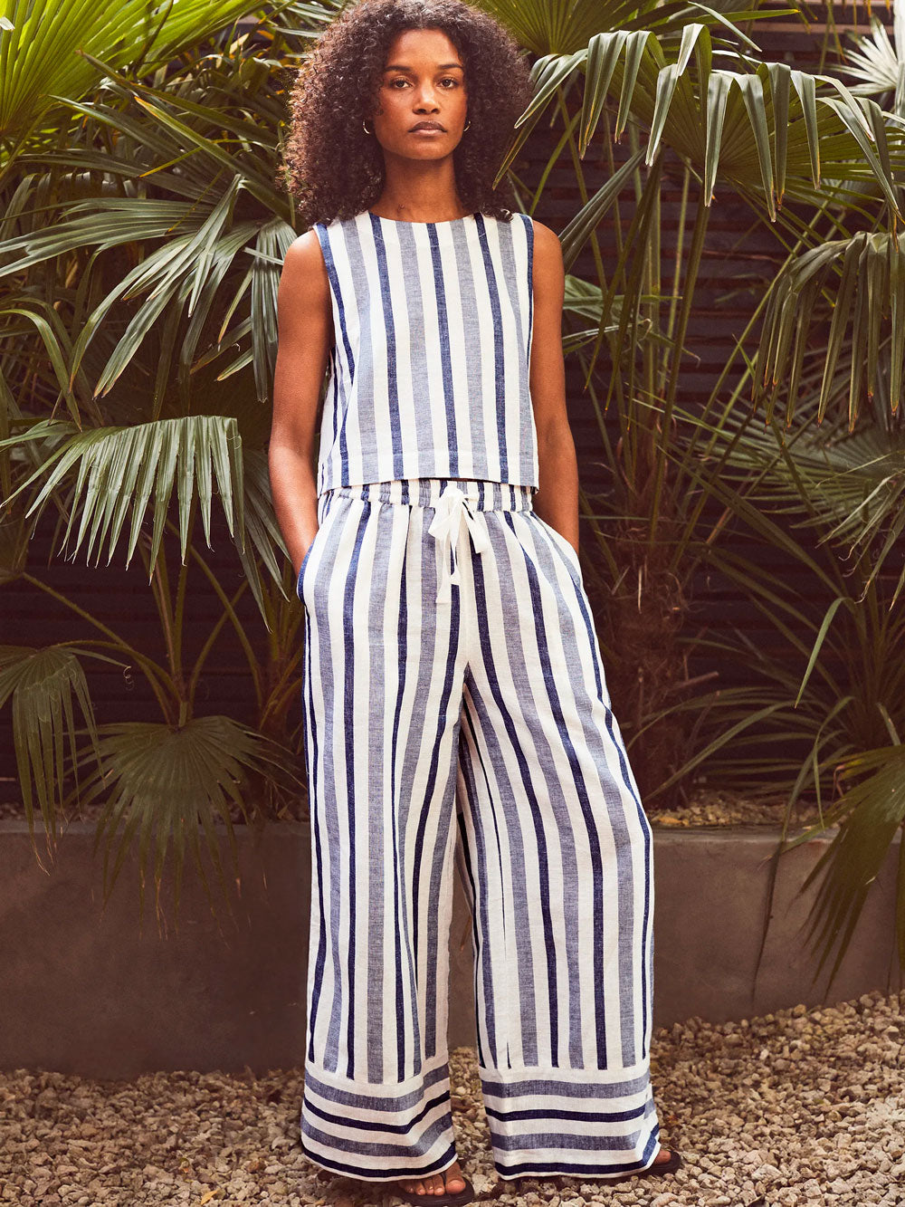 Blue Stripe Linen Blend Trousers