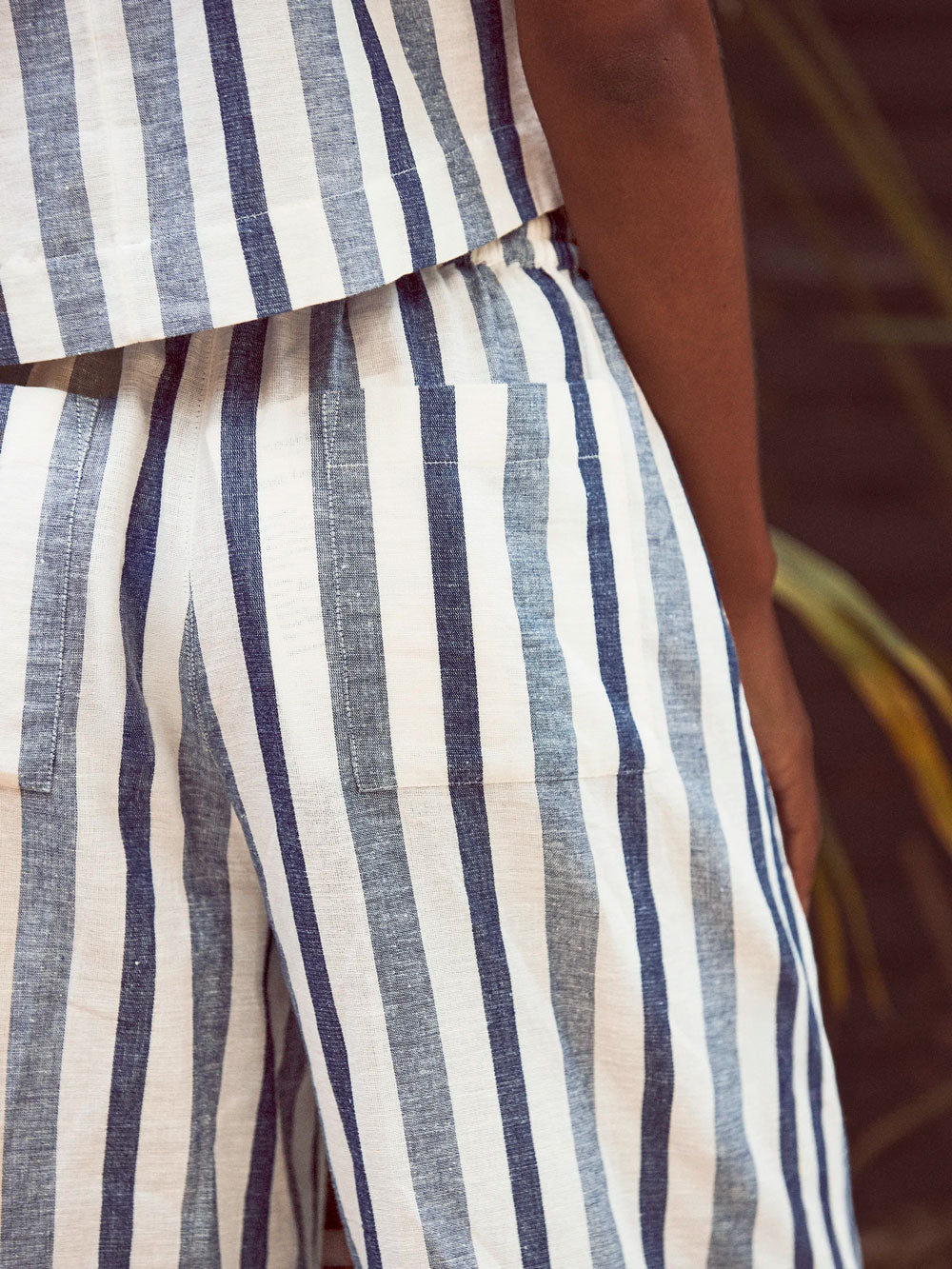 Blue Stripe Linen Blend Trousers