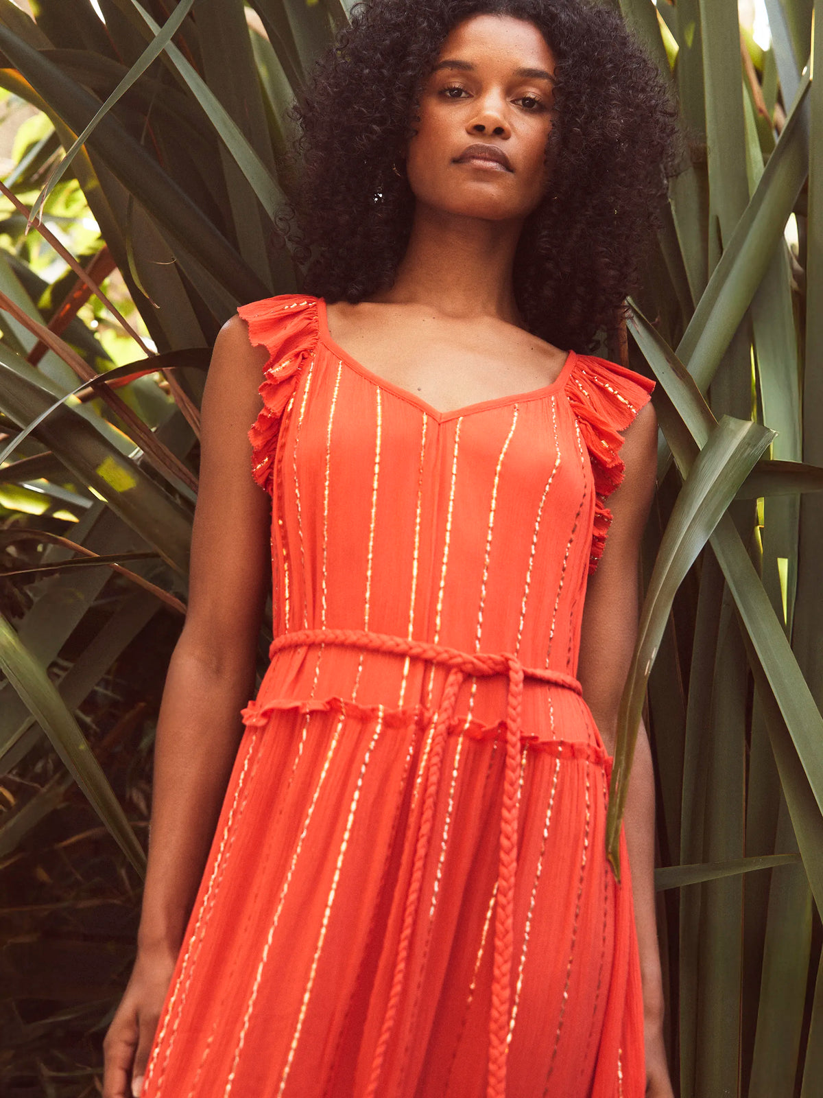 Petite Coral Lurex Tiered Maxi Dress