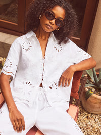 White Cutwork Broderie Tie Front Shirt