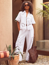 Petite White Cutwork Broderie Trousers