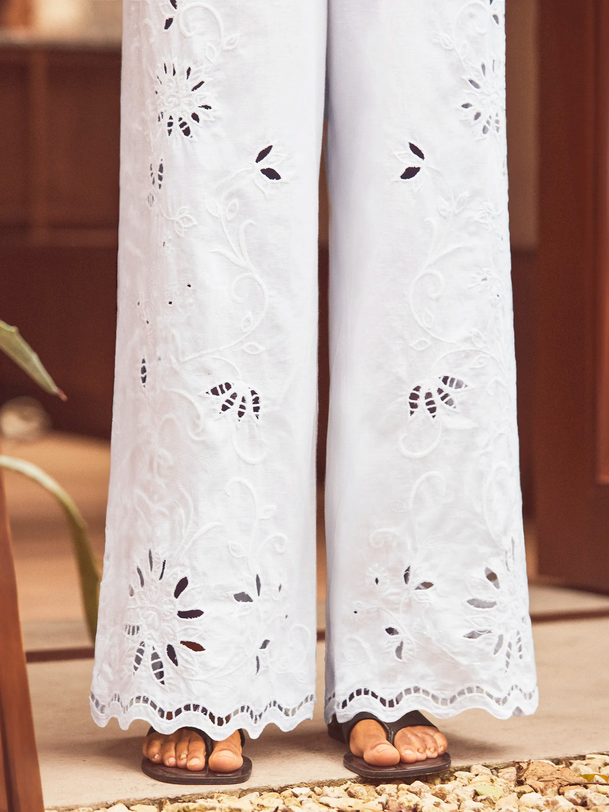 White Cutwork Broderie Trousers