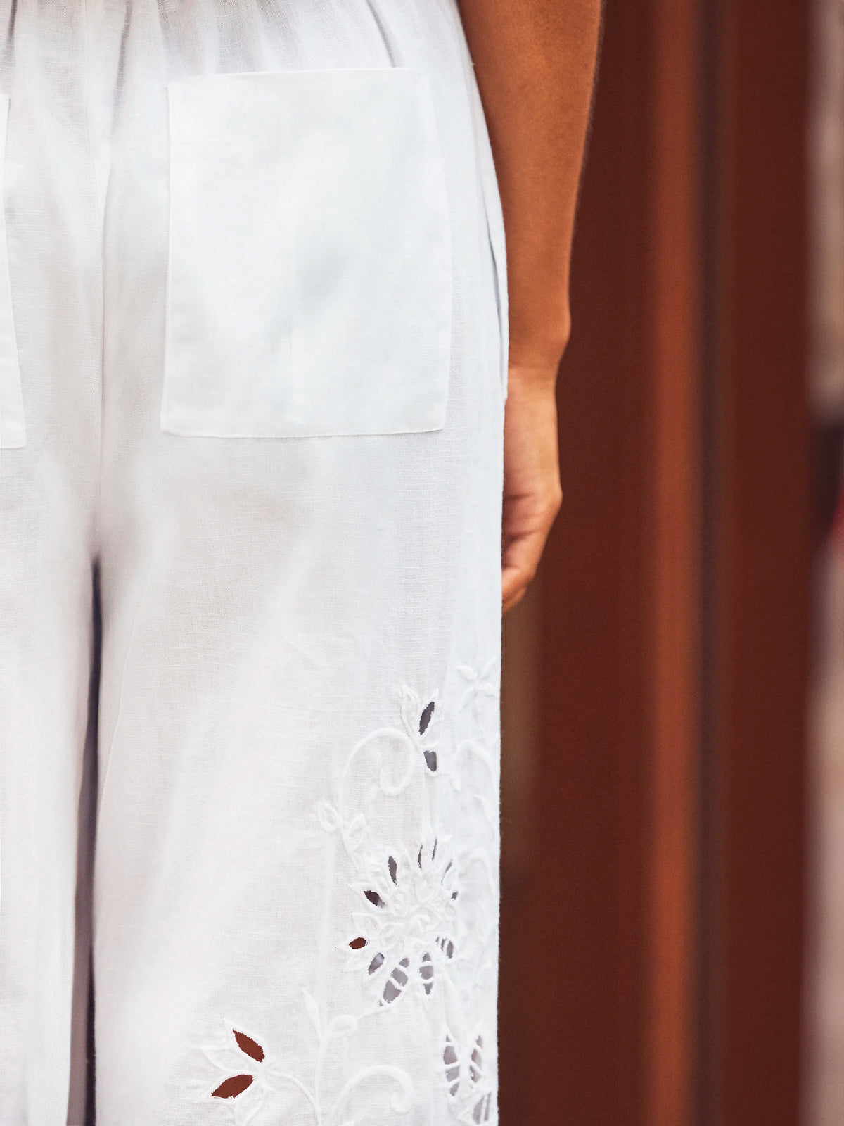 White Cutwork Broderie Trousers