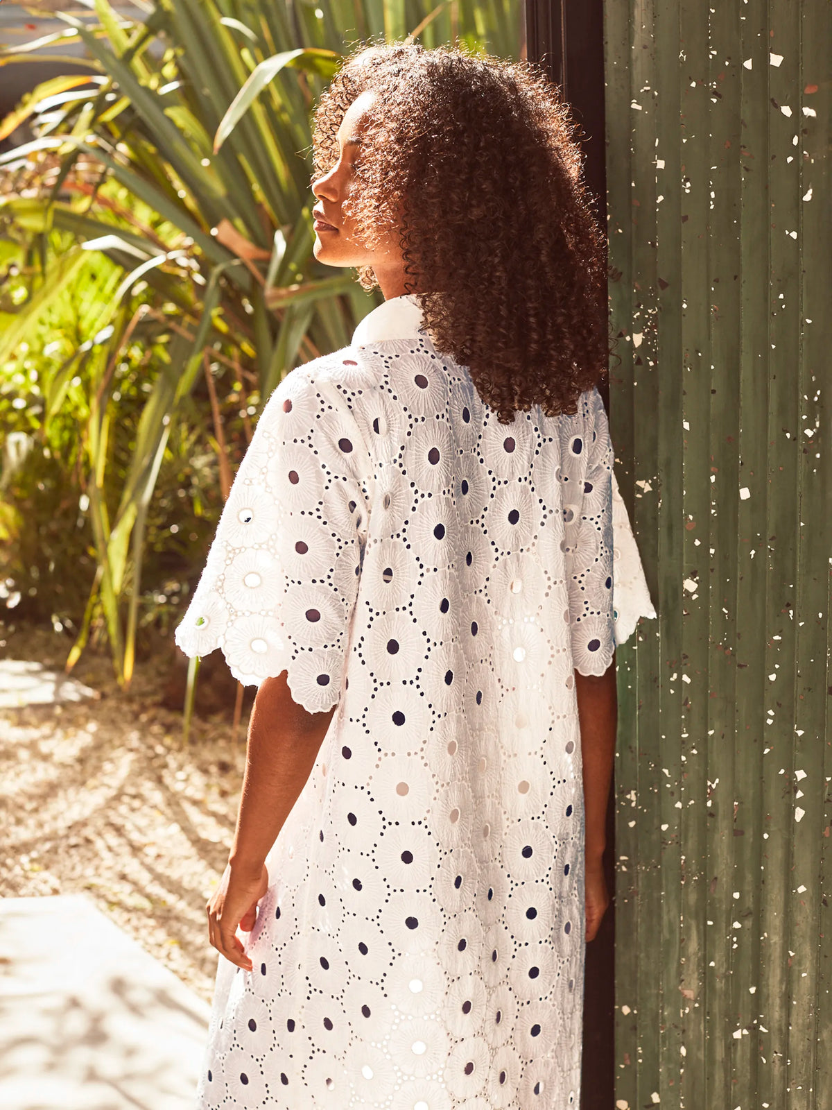 Ivory Broderie Scallop Sleeve Shirt Dress