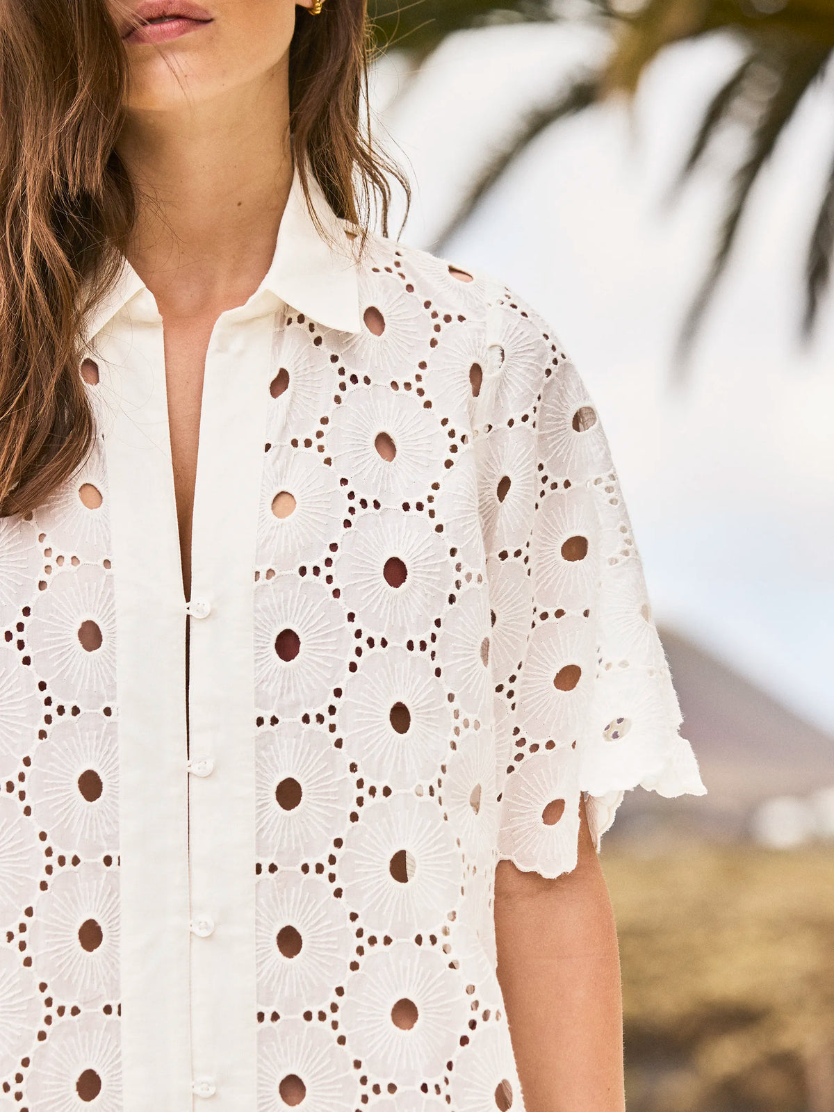 Ivory Broderie Scallop Sleeve Shirt Dress