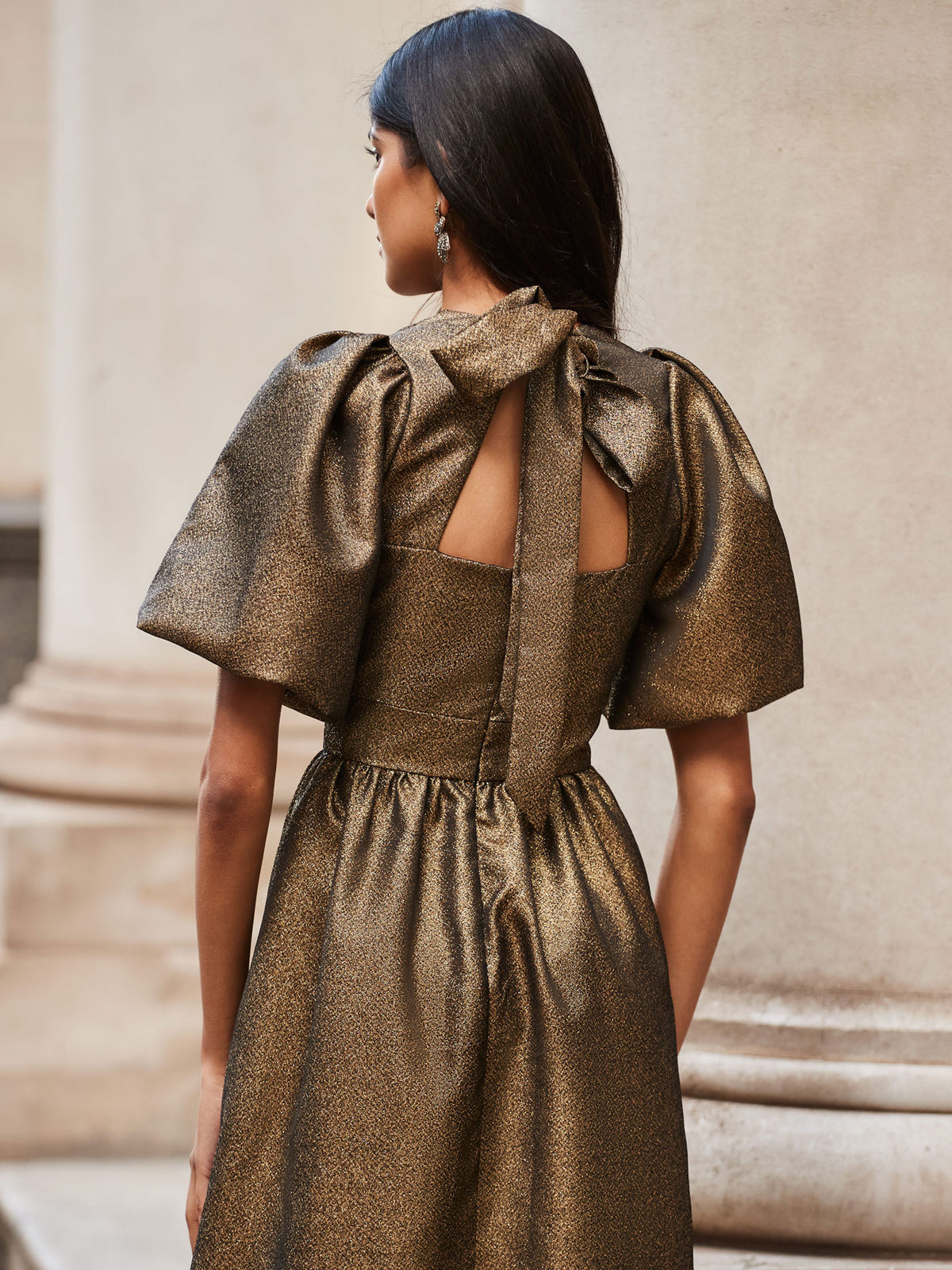 Seraphina Gold Puff Sleeve Dress