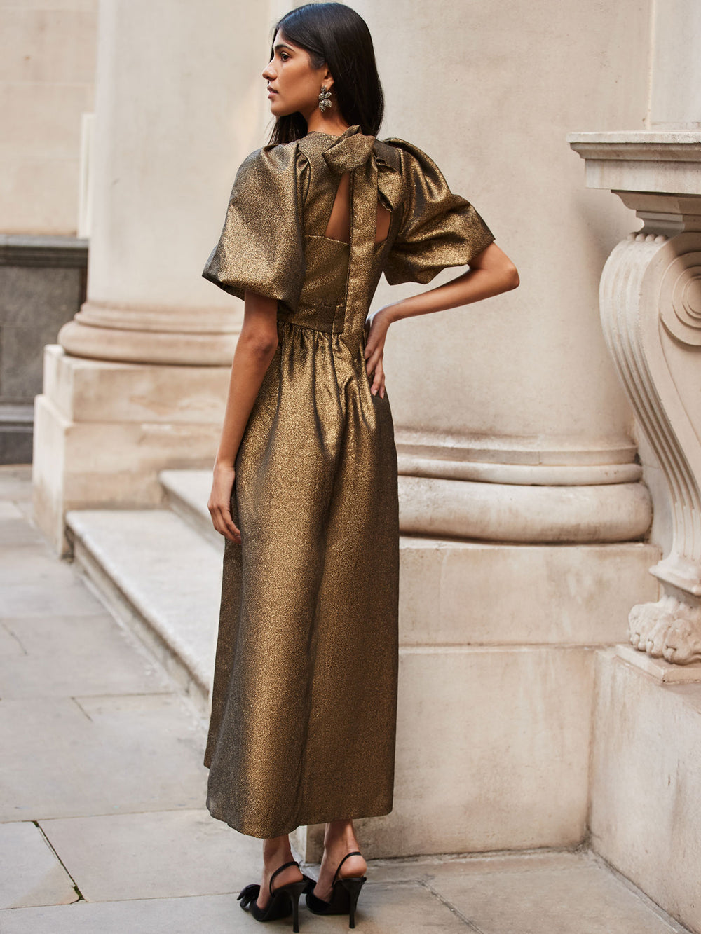 Seraphina Gold Puff Sleeve Dress Ro&Zo Seraphina Gold Puff Sleeve Dress Ro&Zo