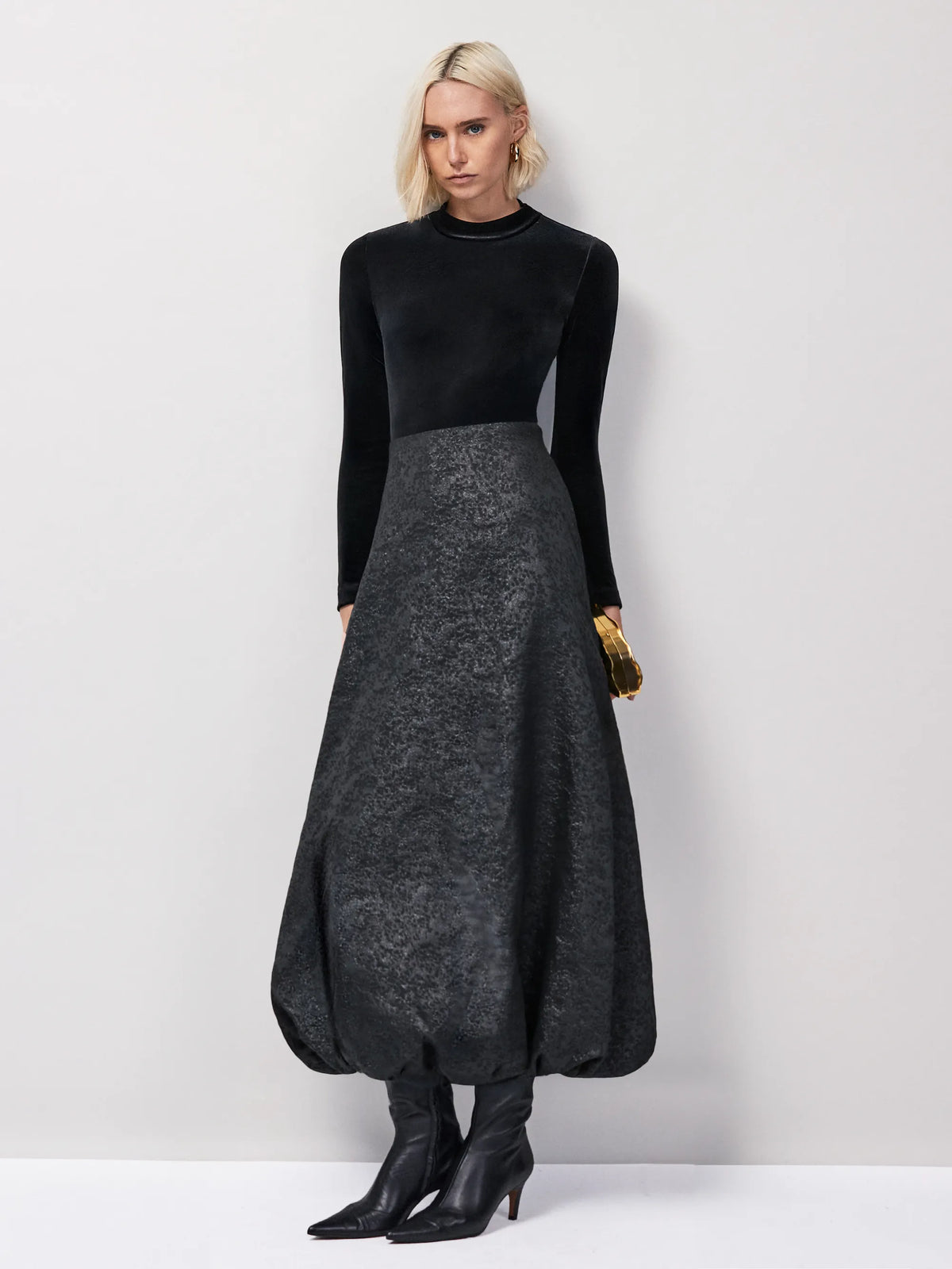 Petite Black Jacquard Puffball Skirt