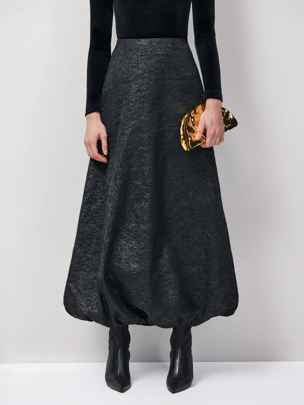 Petite Black Jacquard Puffball Skirt