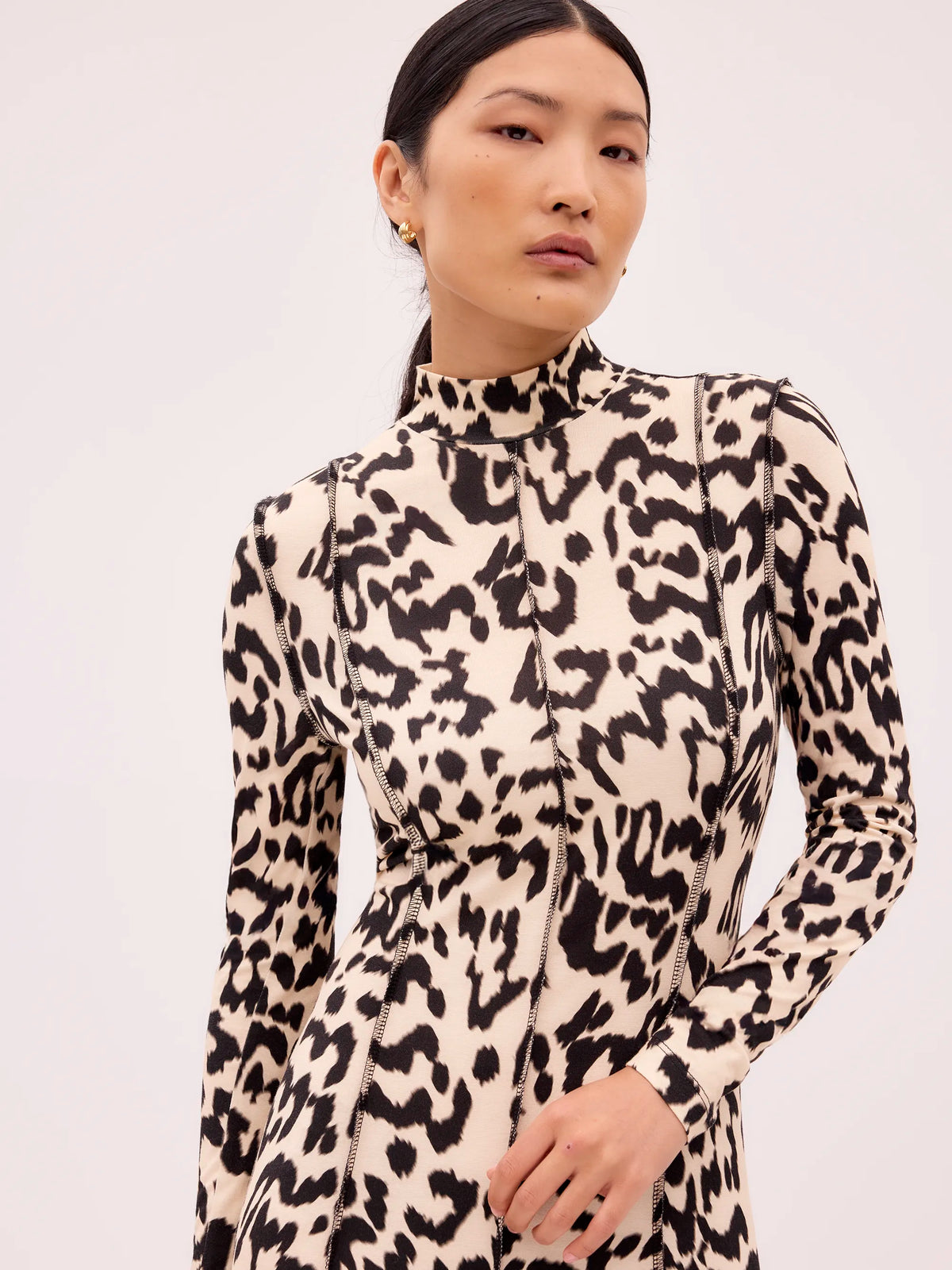 Petite Leopard-Print Jersey Turtleneck Maxi Dress