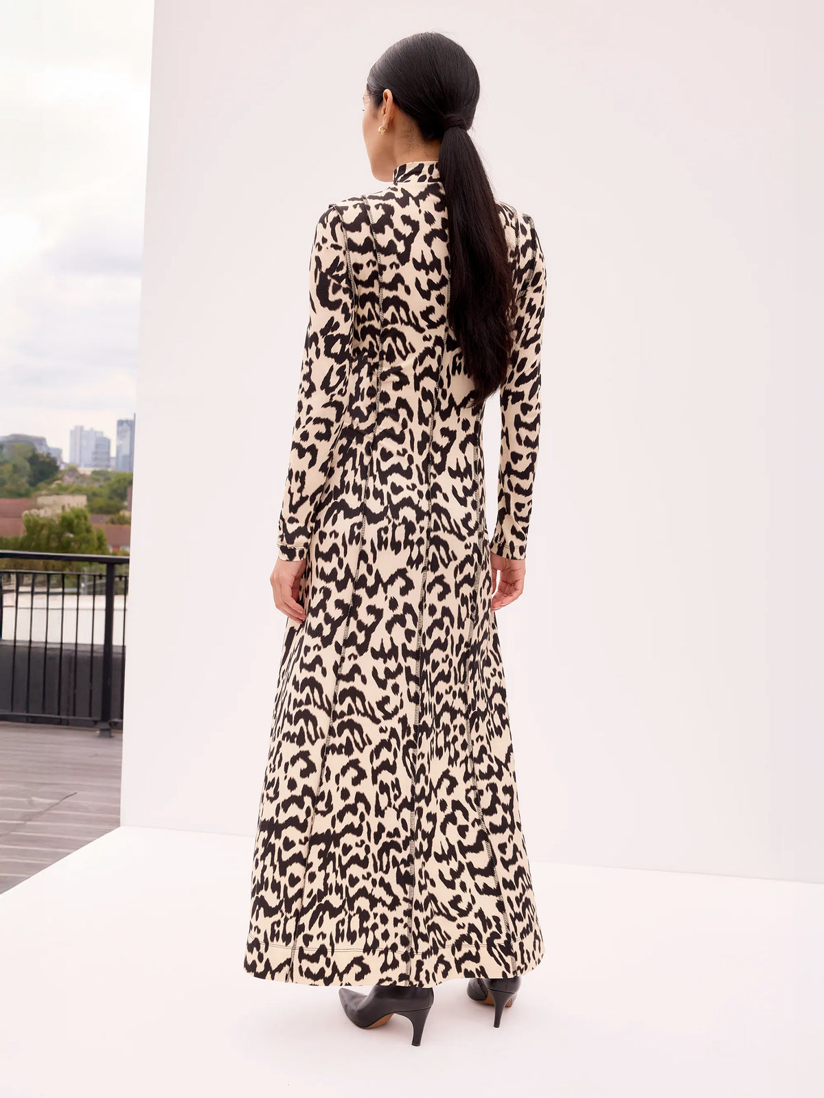 Petite Leopard-Print Jersey Turtleneck Maxi Dress