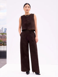 Chocolate Brown Suede Wide Leg Trousers