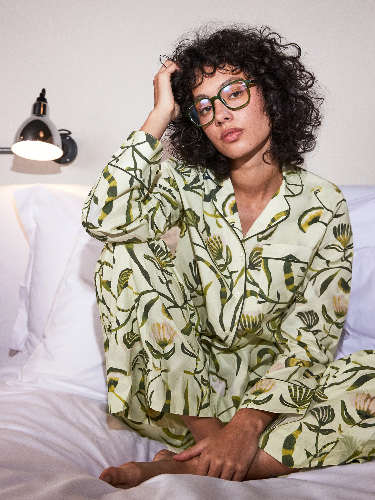 Green Floral Print Cotton Pyjamas & Sleep Mask