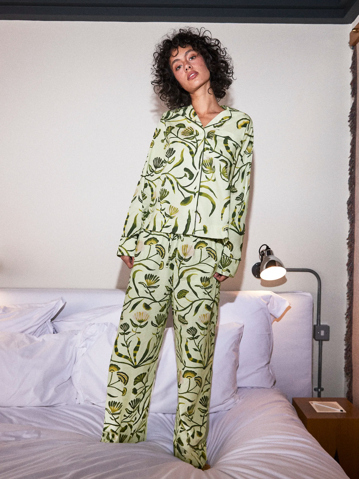 Green Floral Print Cotton Pyjamas & Sleep Mask