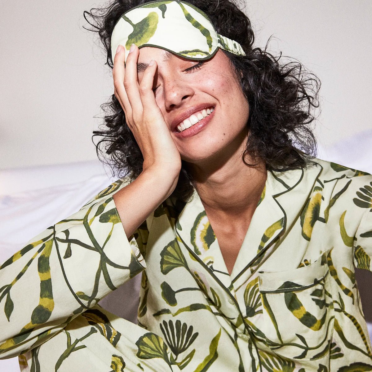 Green Floral Print Cotton Pyjamas & Sleep Mask – Ro&Zo