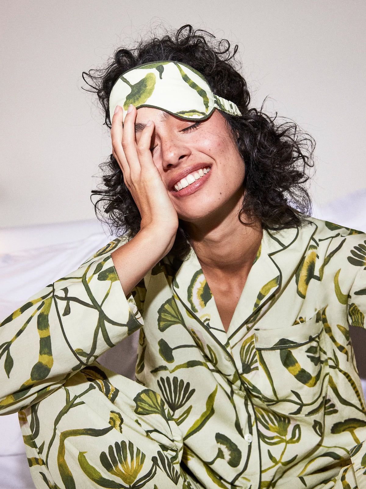 Green Floral Print Cotton Pyjamas & Sleep Mask