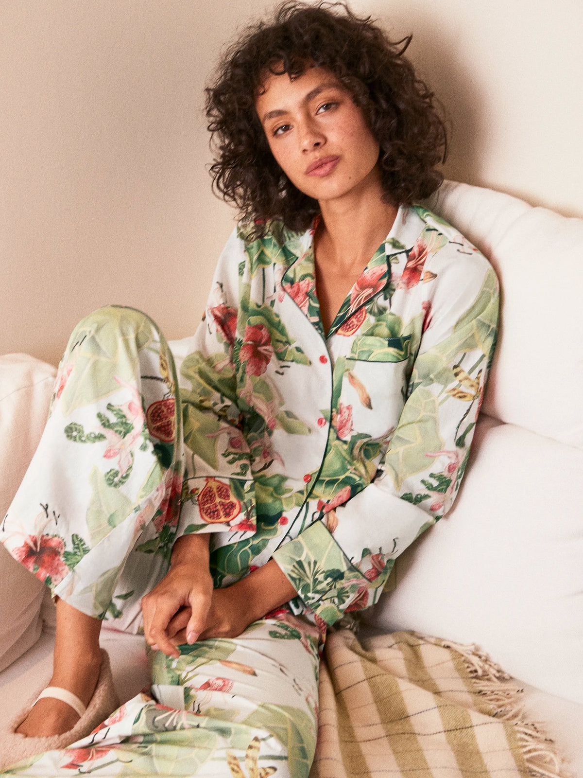 Multi Lotus Print Cotton Pyjamas & Sleep Mask