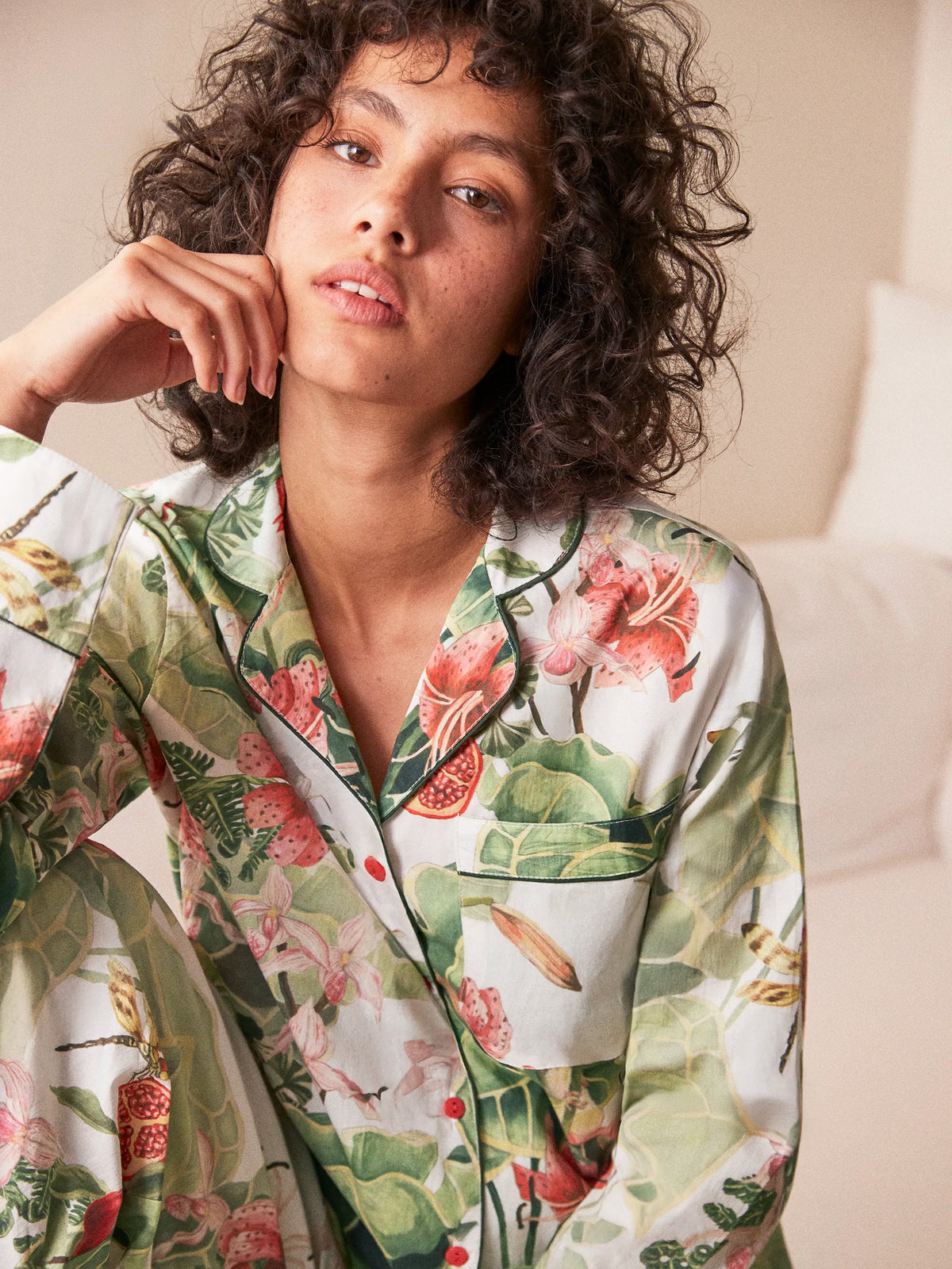 Multi Lotus Print Cotton Pyjamas & Sleep Mask