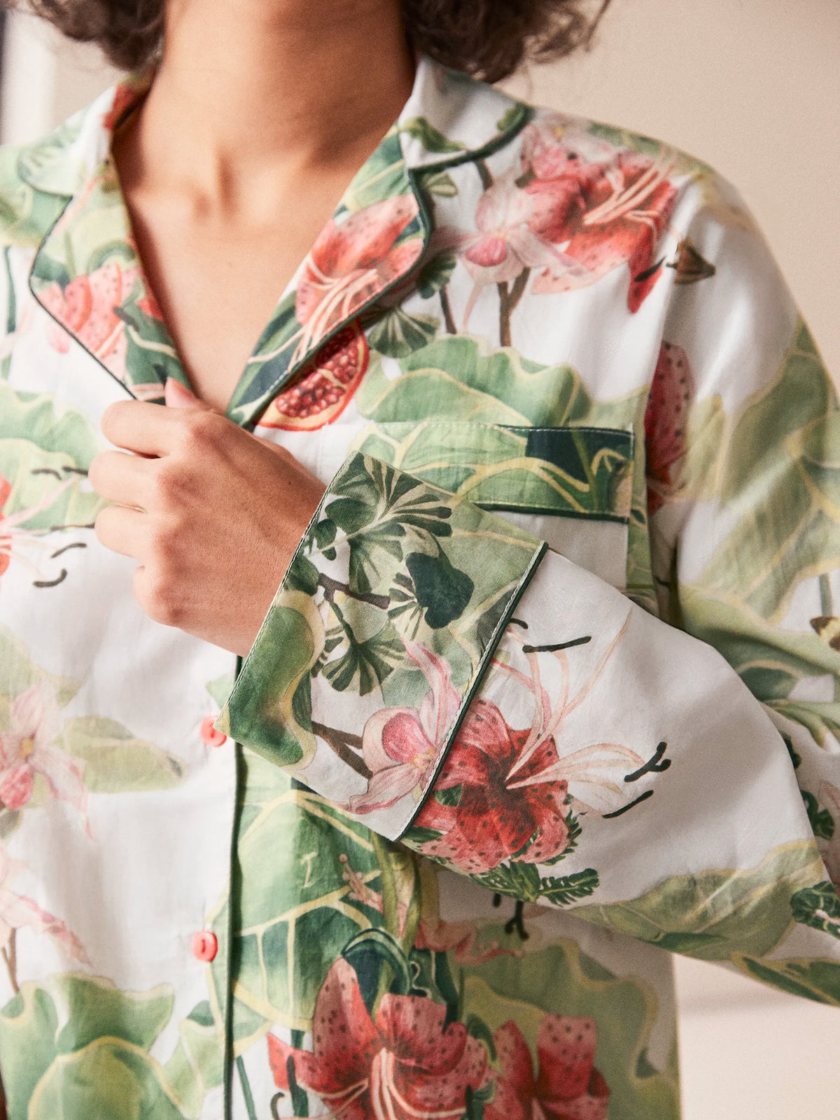 Multi Lotus Print Cotton Pyjamas & Sleep Mask