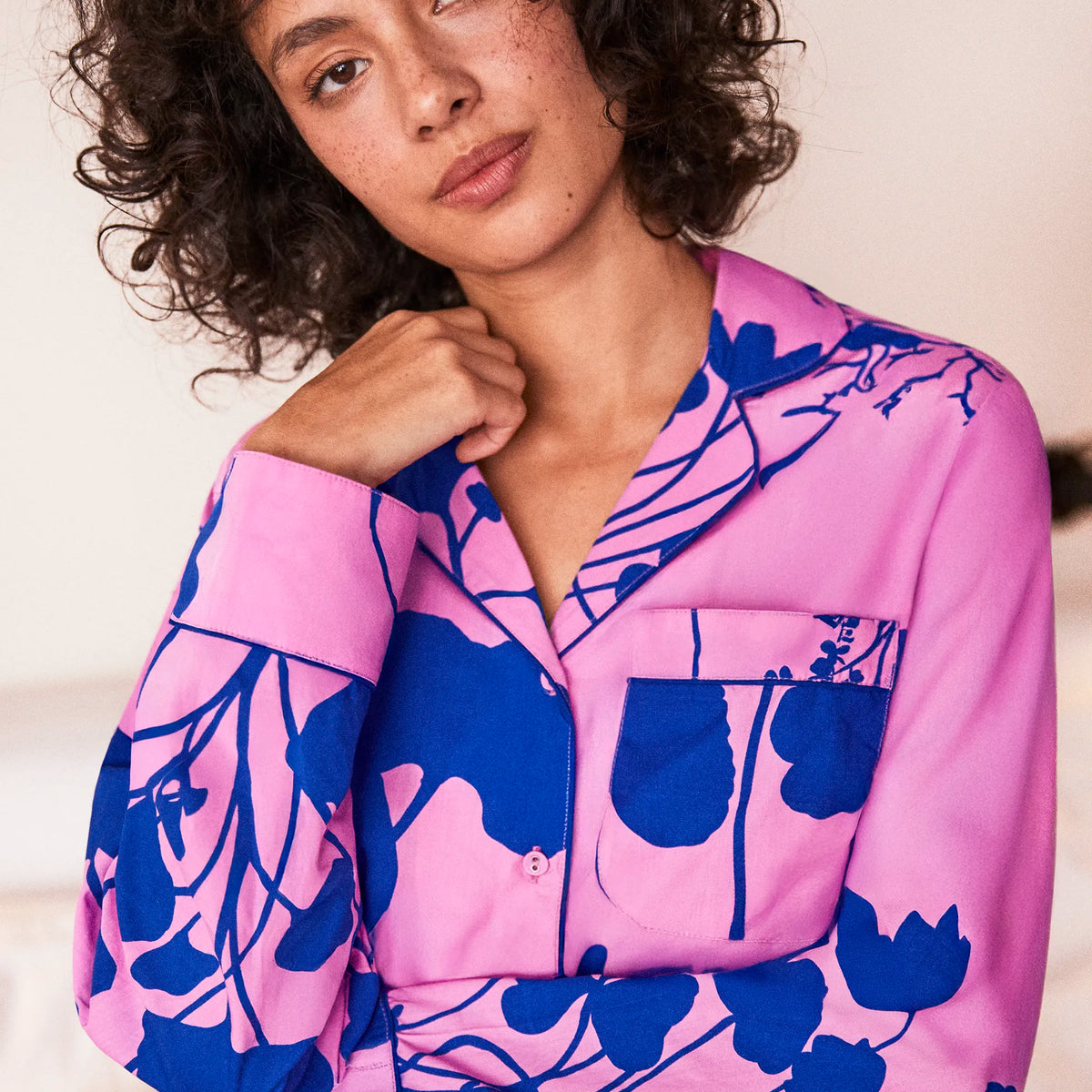 Pink Abstract Floral Print Cotton Short Pyjamas & Sleep Mask – Ro&Zo