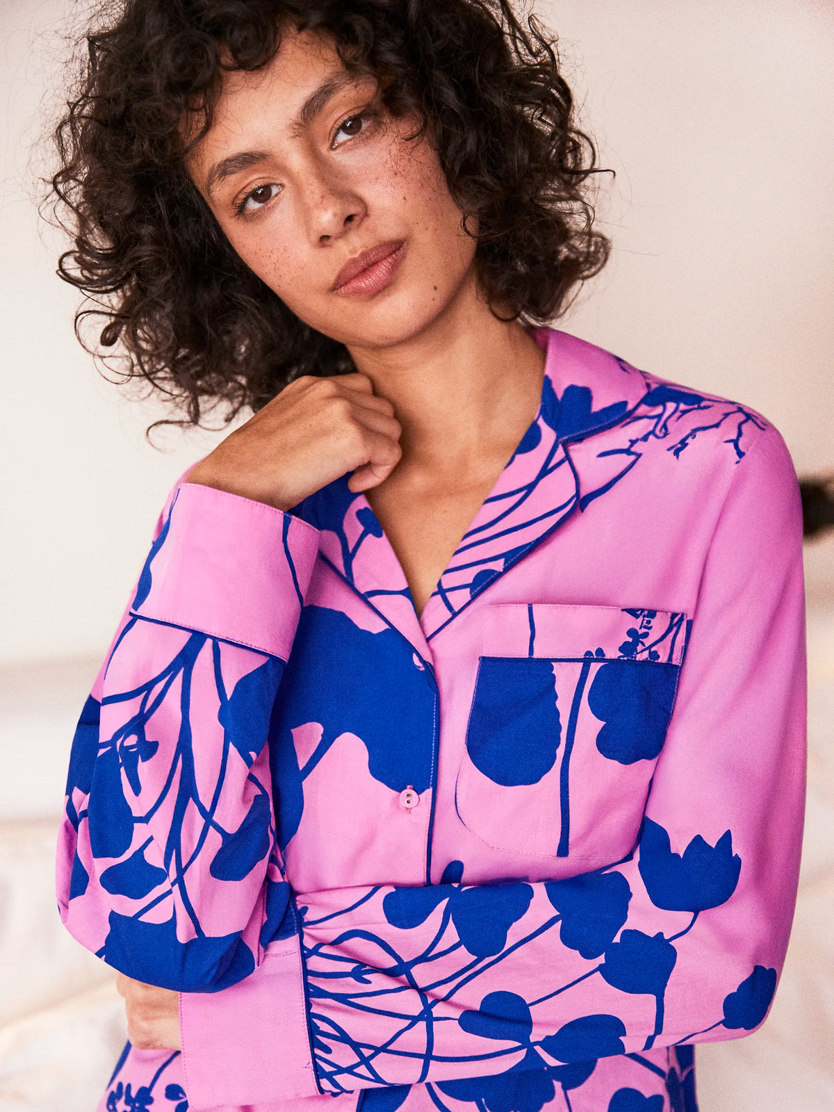 Pink Abstract Floral Print Cotton Short Pyjamas & Sleep Mask