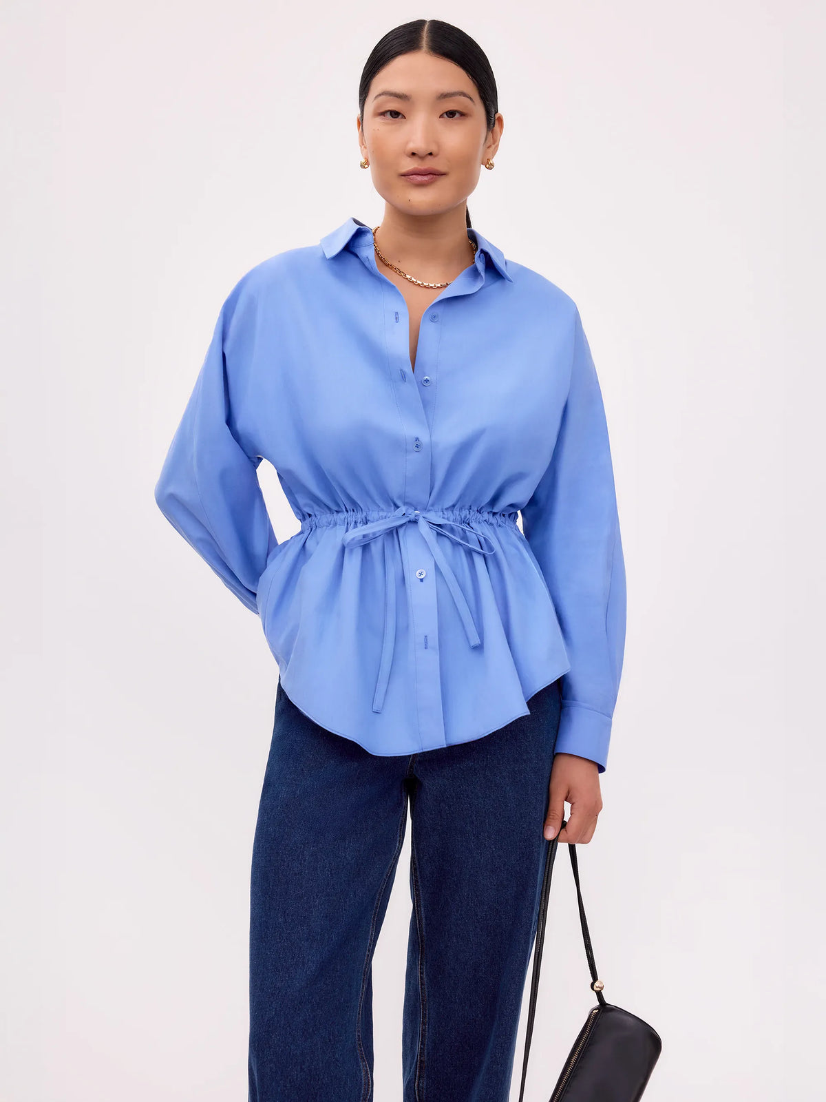 Blue Gathered Waist Shirt