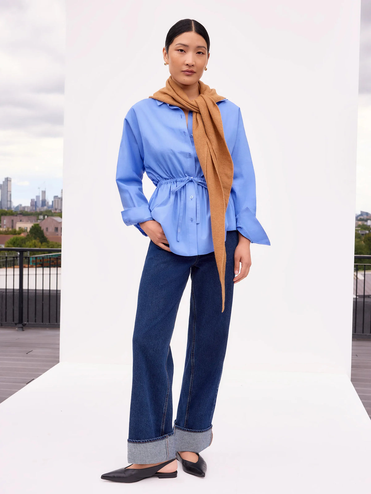Blue Gathered Waist Shirt