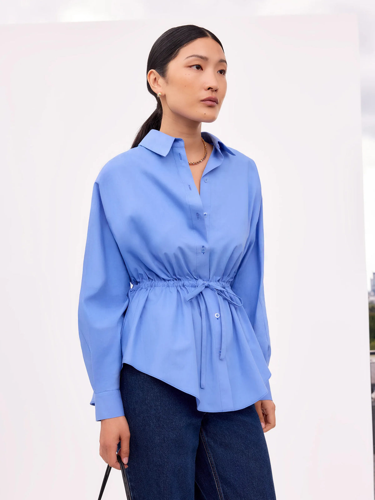 Blue Gathered Waist Shirt