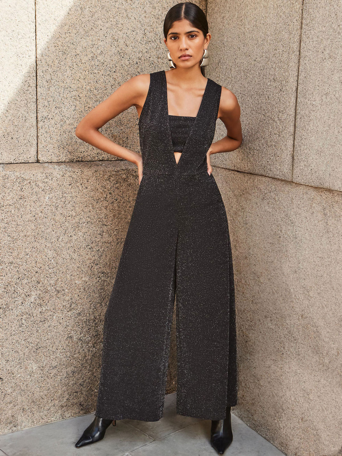 Indy Black Sparkle Ponte Jumpsuit