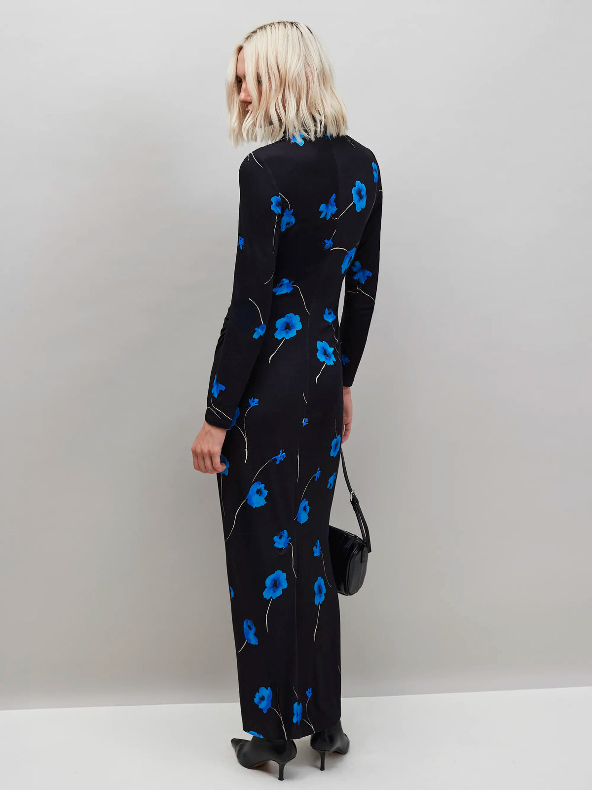 Blue Floral Print Jersey Dress