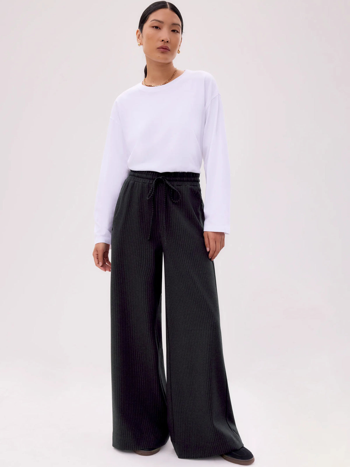 Petite Charcoal Pinstripe Wide Leg Joggers