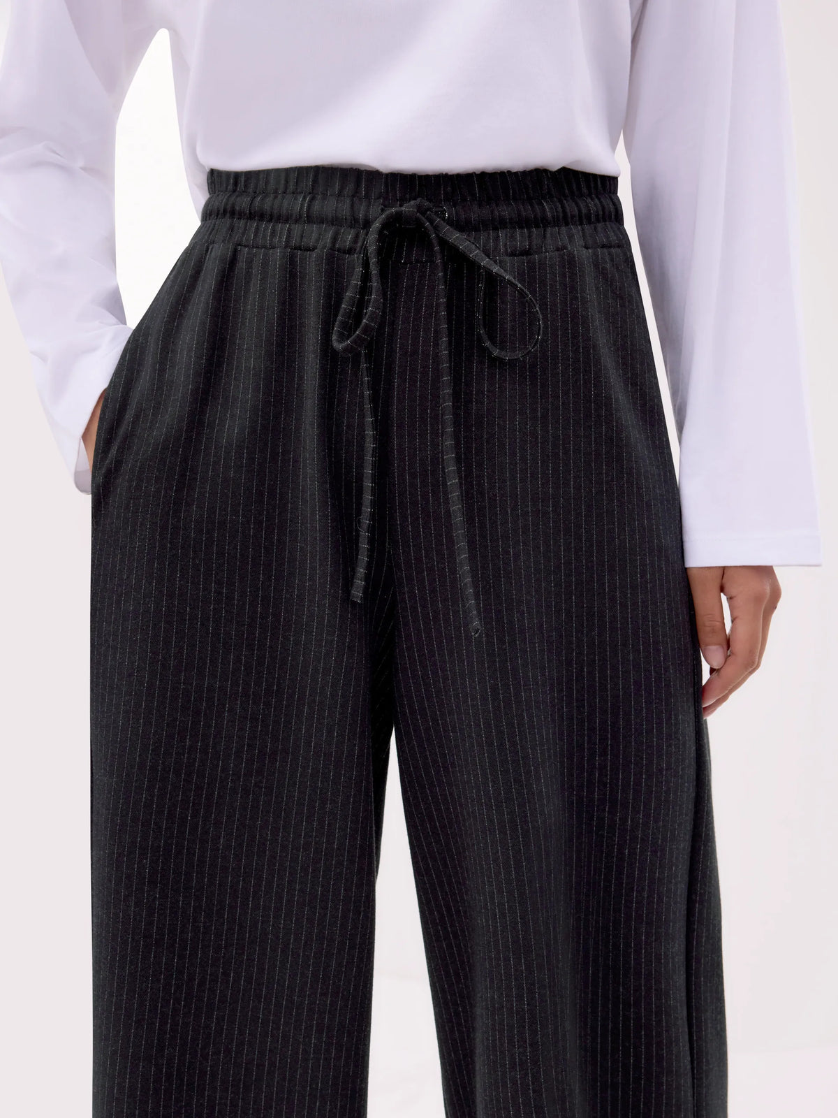 Petite Charcoal Pinstripe Wide Leg Joggers
