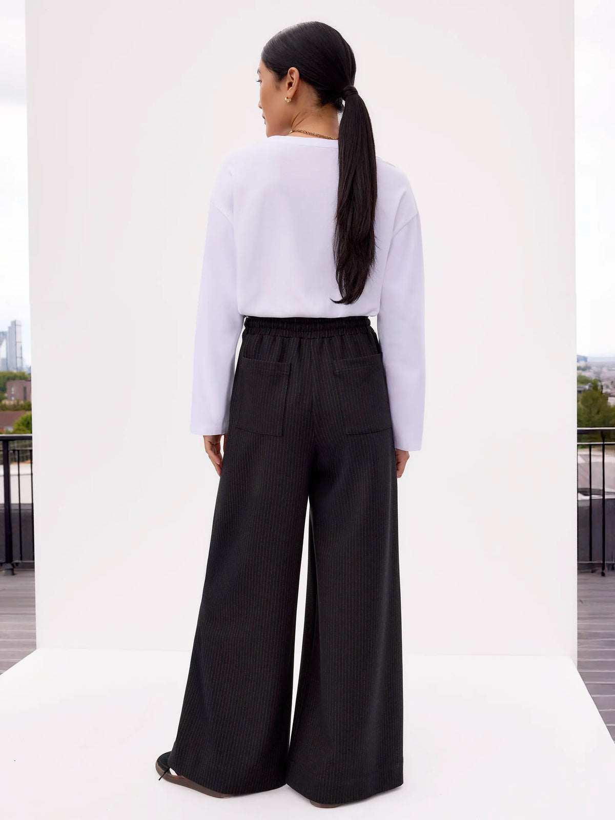 Petite Grey Pinstripe Wide Leg Joggers