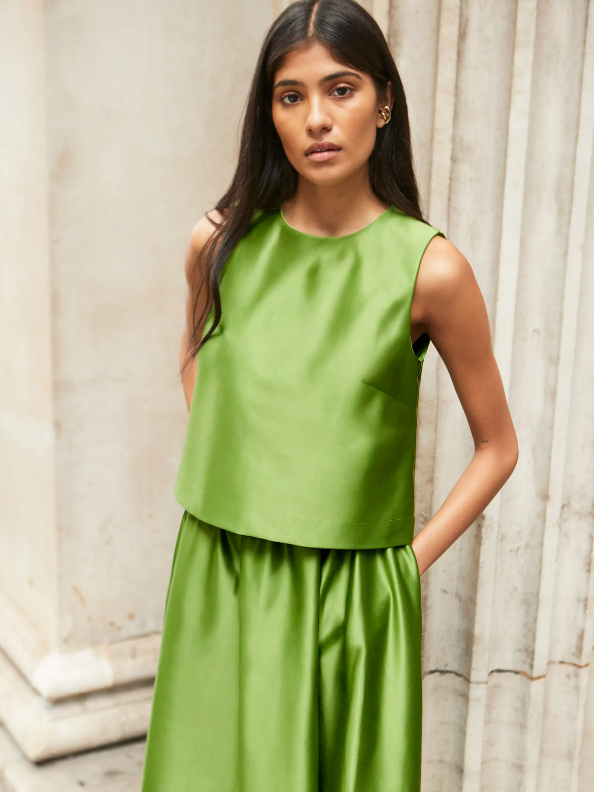 Green Satin Shell Top
