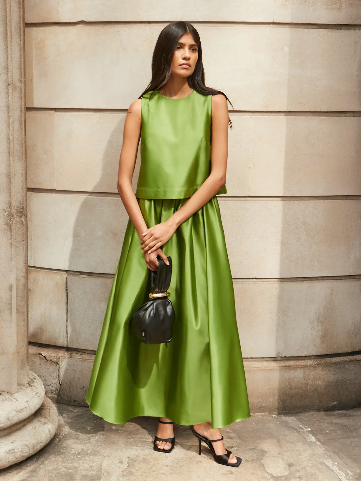 Green Satin Shell Top