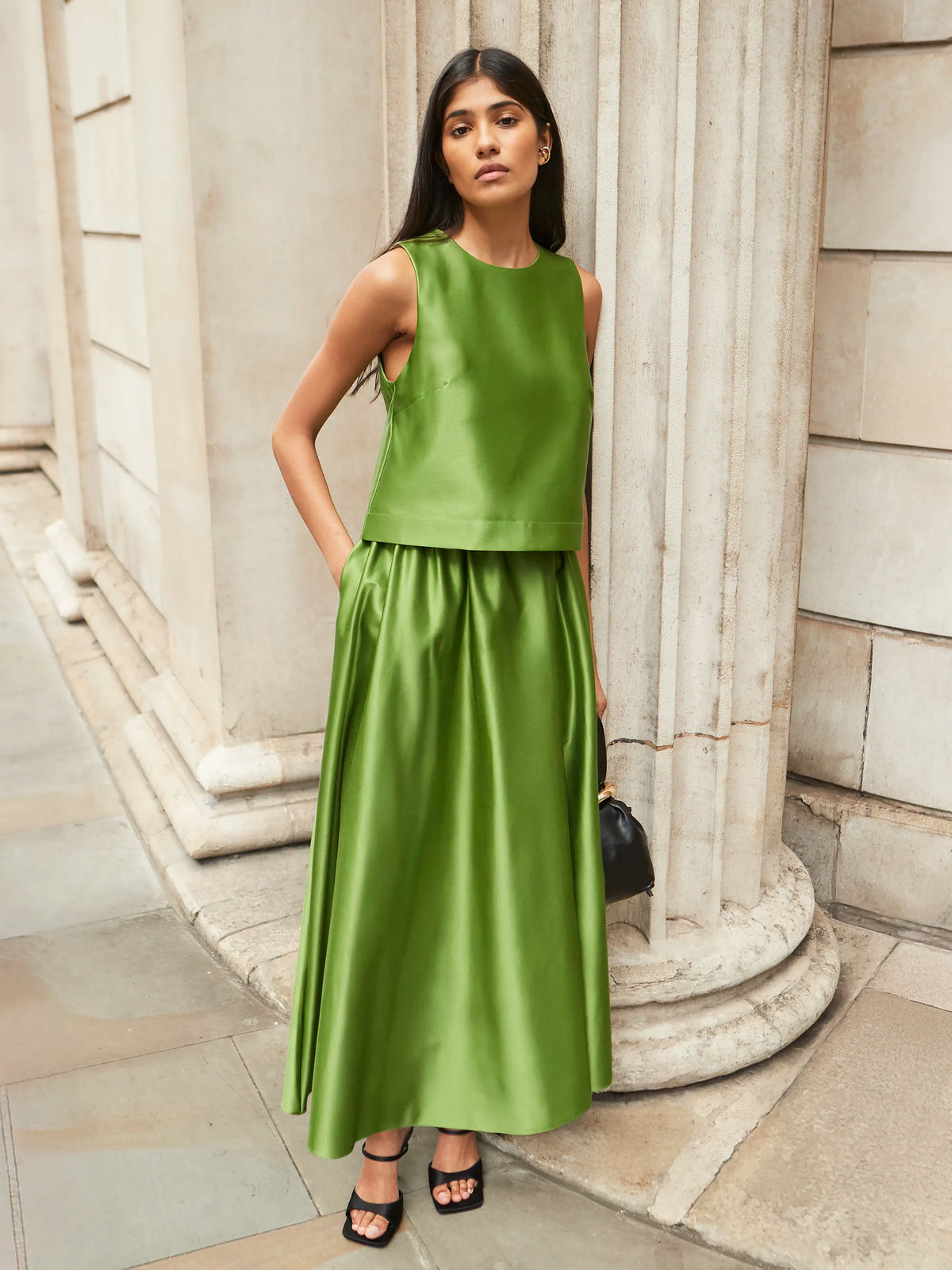Green Satin Full Skirt