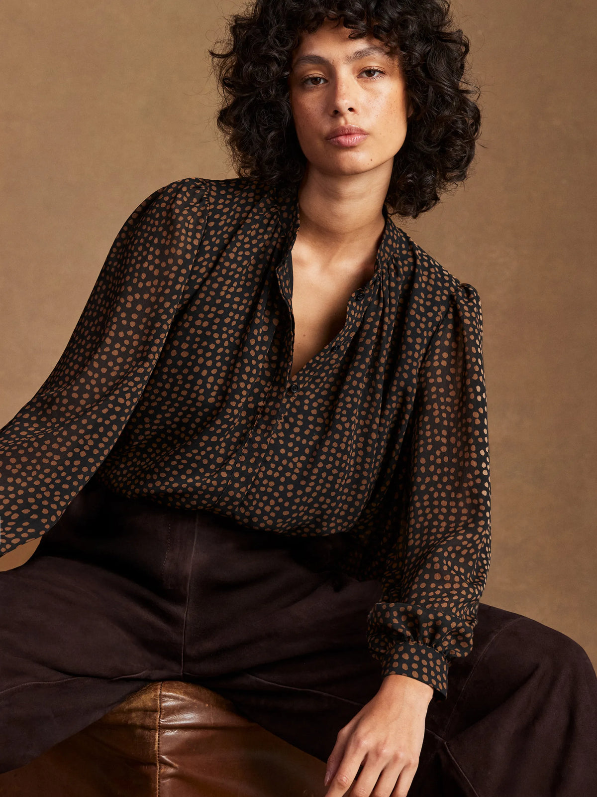 Black and Camel Print Top