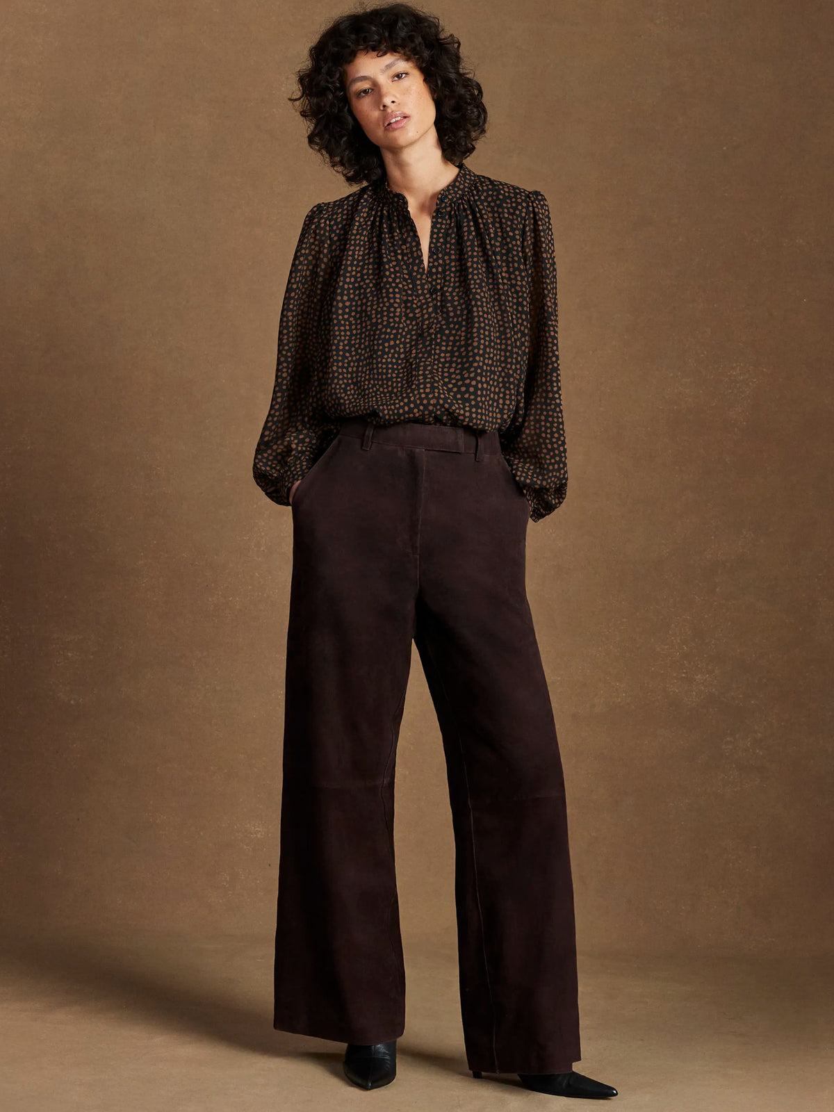 Black and Camel Print Top