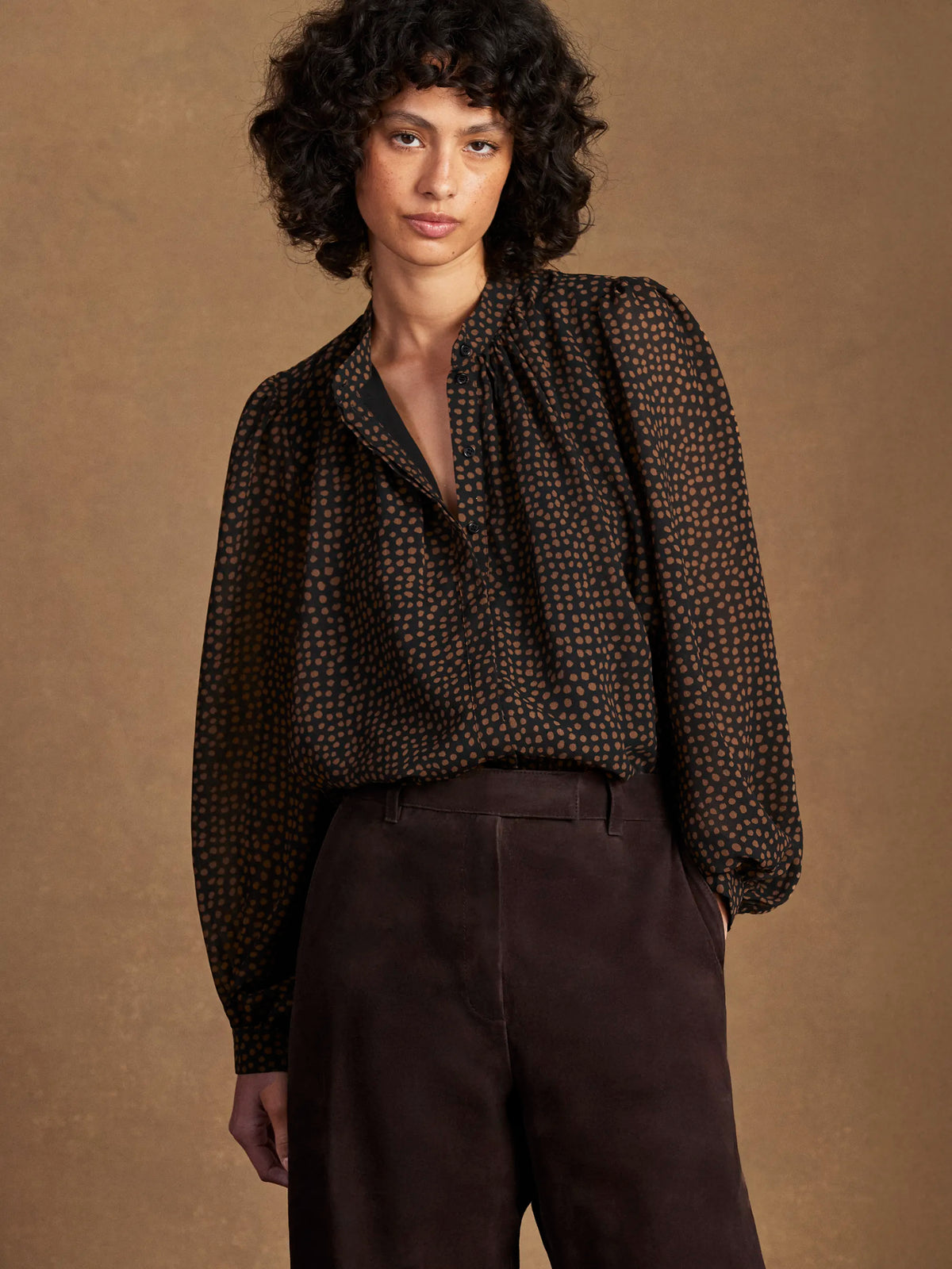 Black and Camel Print Top