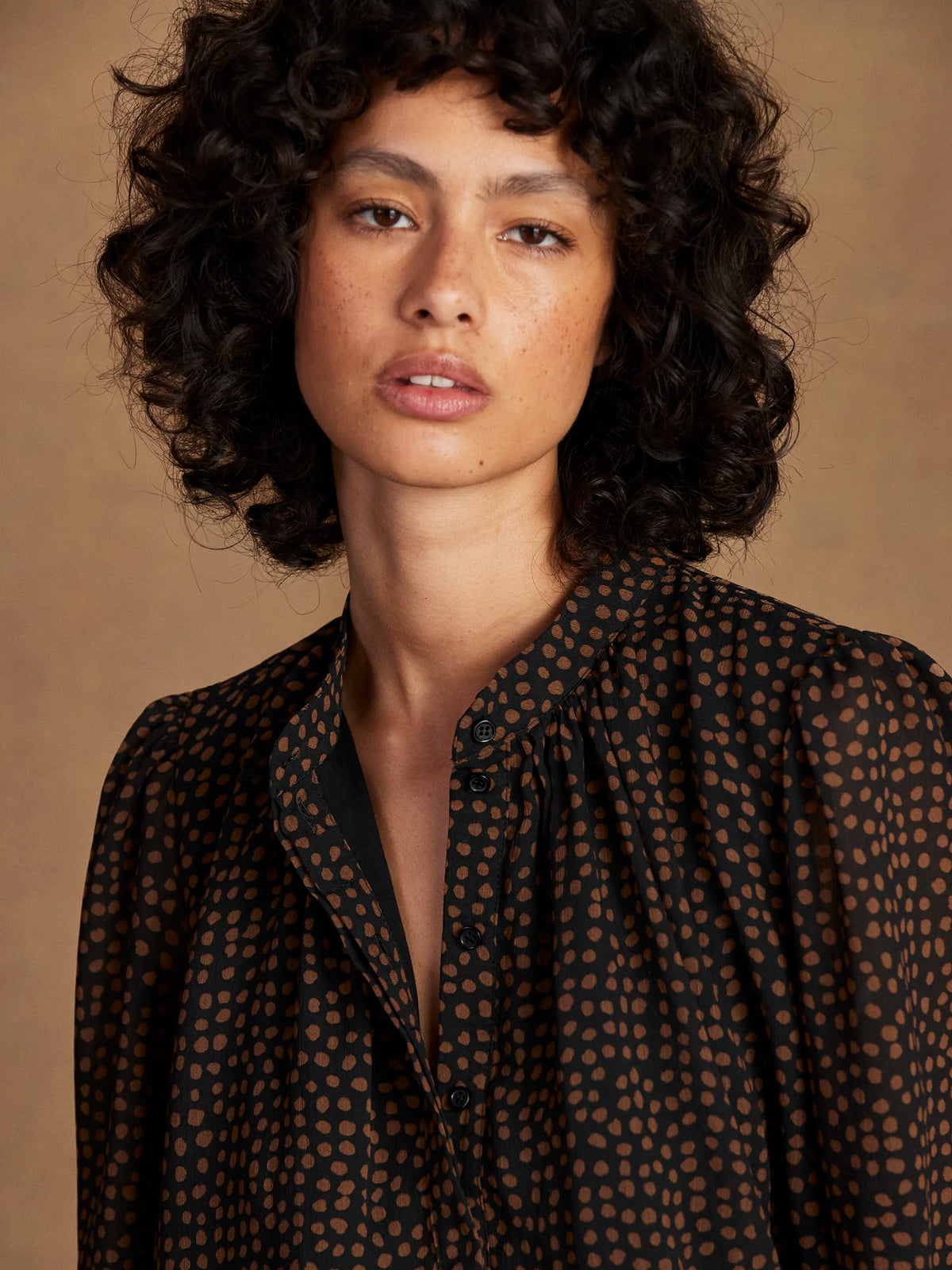 Black and Camel Print Top