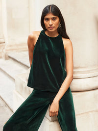 Green Velvet Halter Neck Top