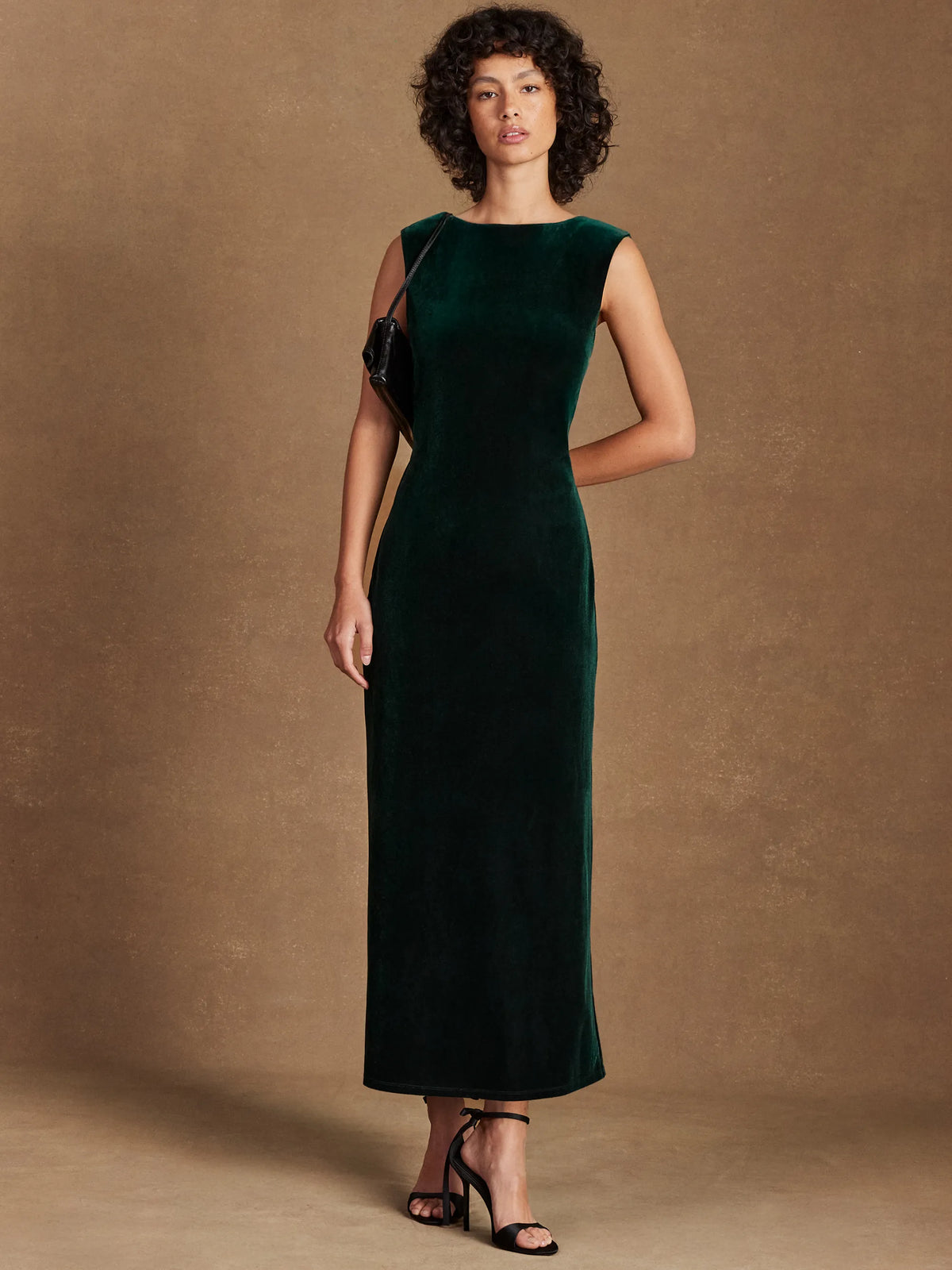 Petite Joanna Emerald Green Velvet Open-Back Dress