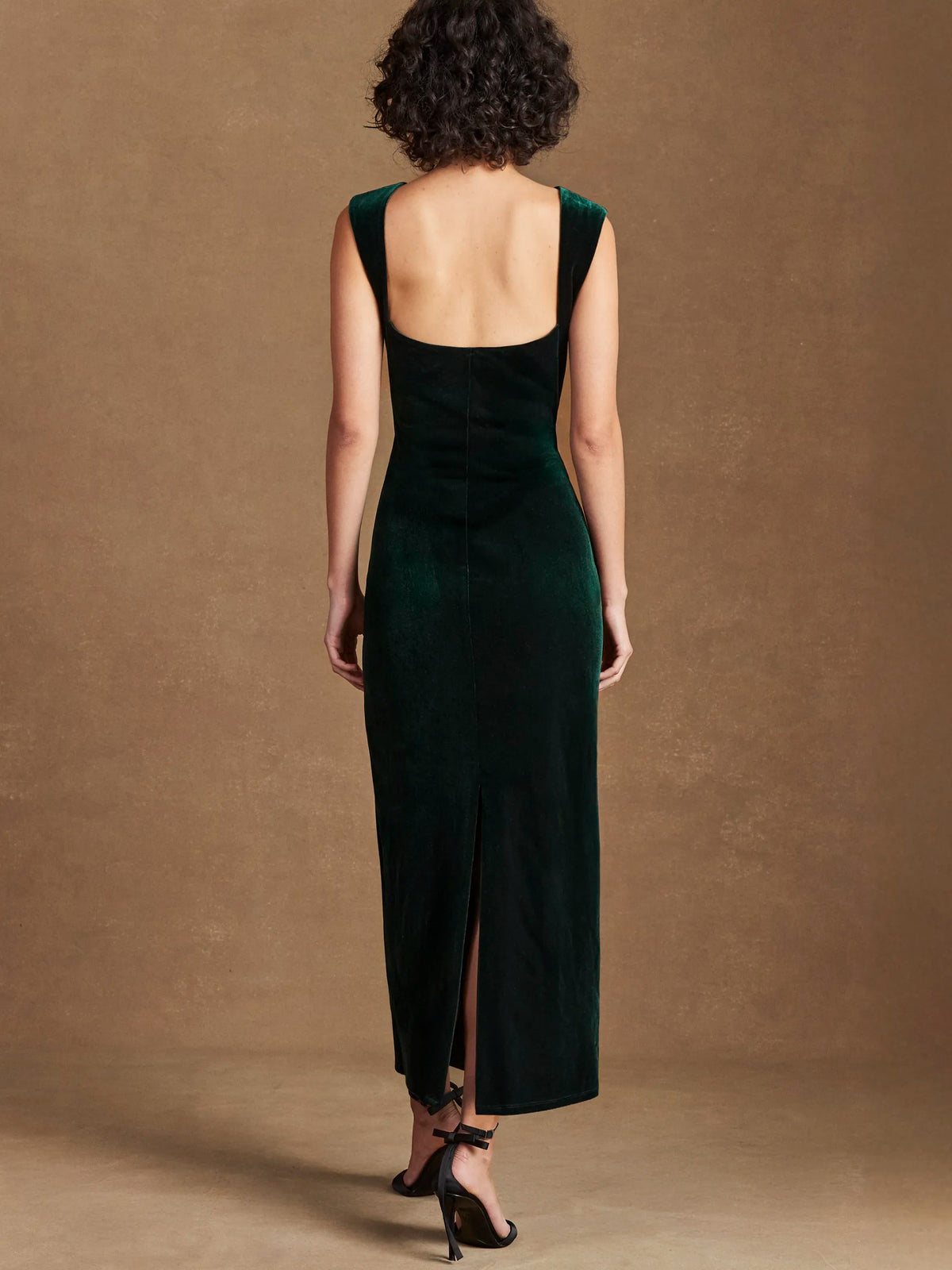 Joanna Emerald Green Velvet Open-Back Dress