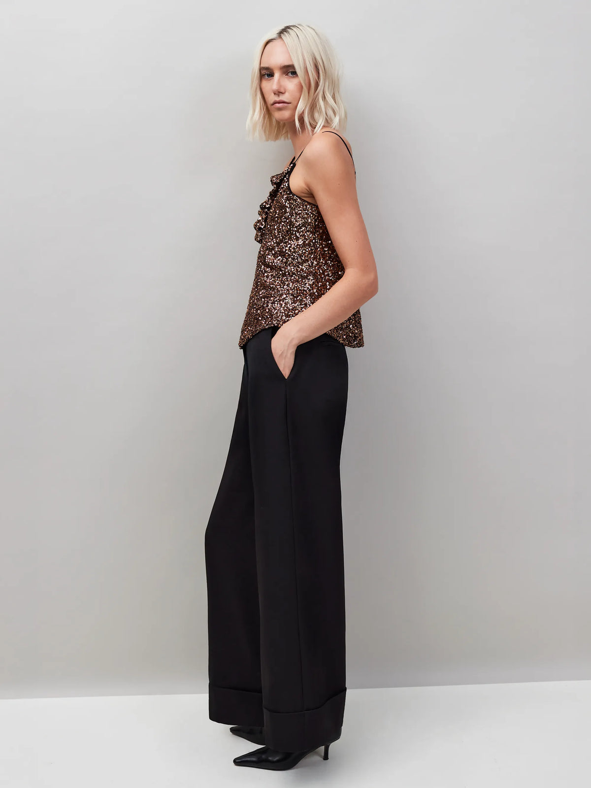 Petite Black Turn Up Trousers