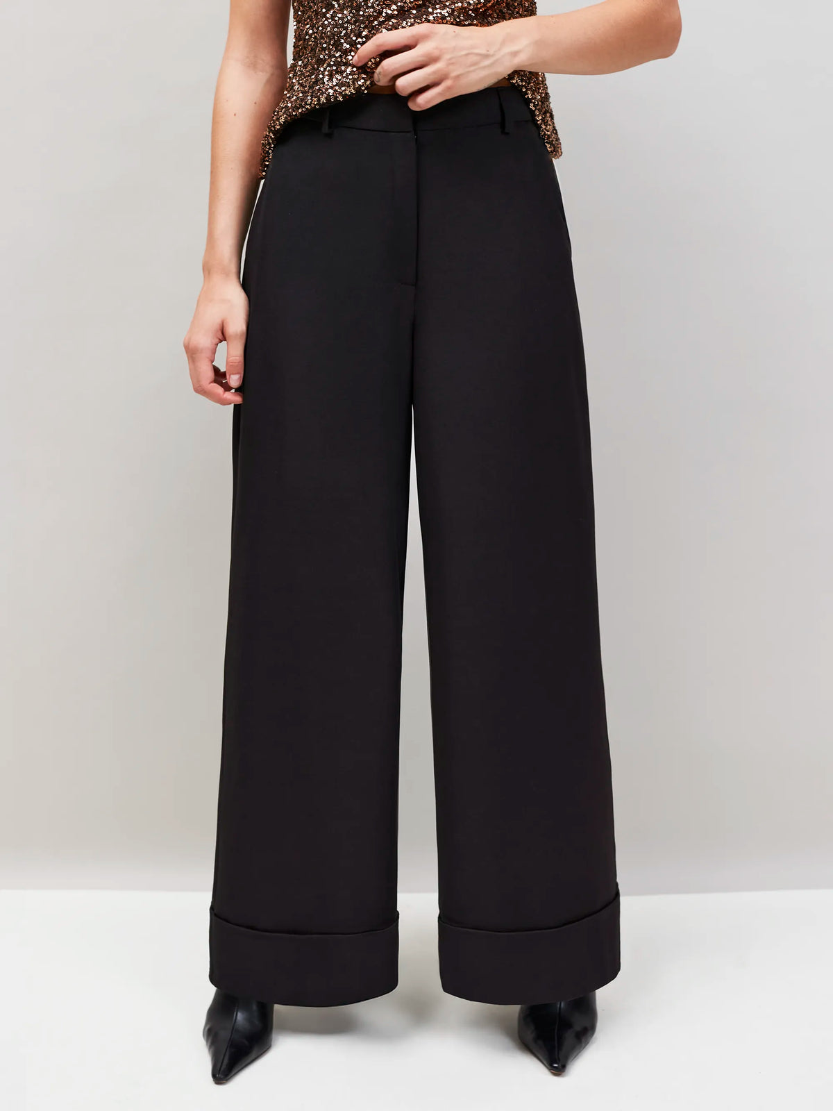 Petite Black Turn Up Trousers