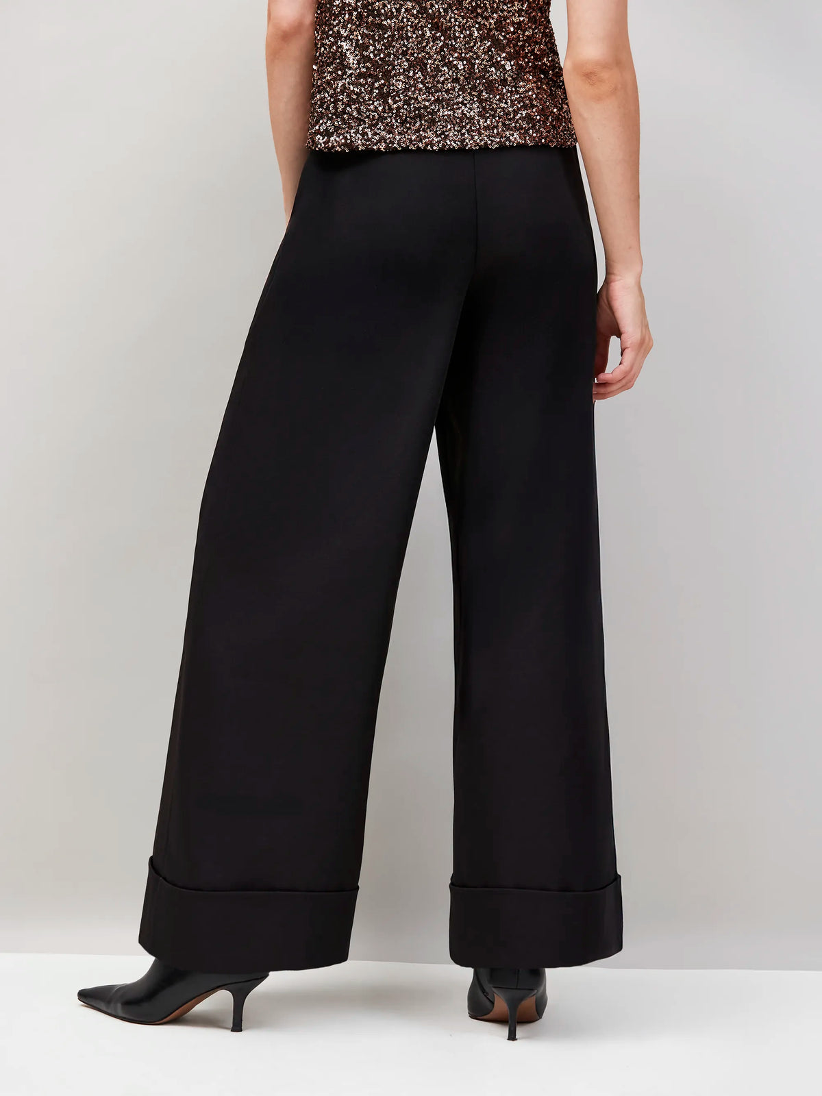 Petite Black Turn Up Trousers